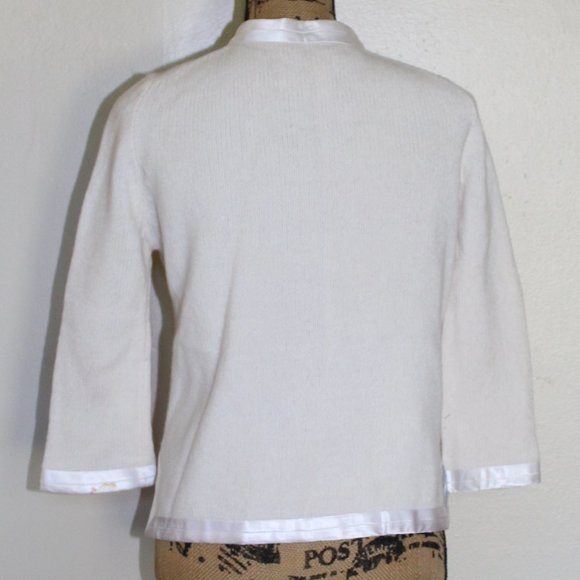 Vintage Millay Ivory Lambswool Angora Satin Cardigan Button Sweater Womens S - Picture 4 of 16